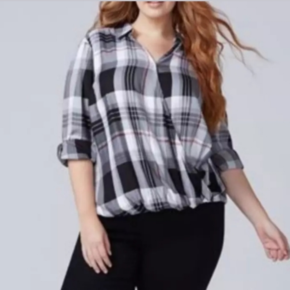 Lane Bryant Cross-Front Plaid Shirt 18 - Picture 1 of 9